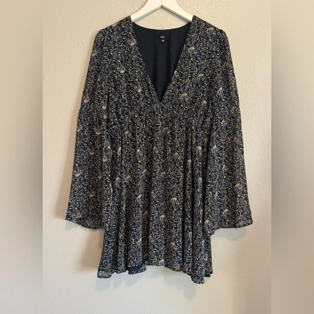 LUCCA Boho Floral Bell Sleeve Mini Dress - Size Large - Picture 6 of 11